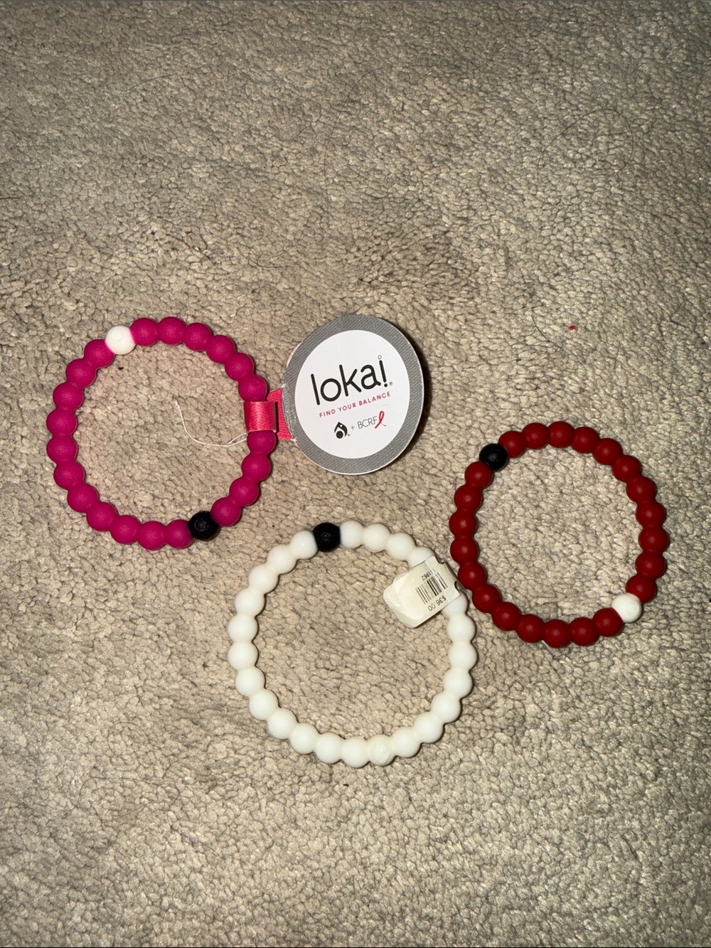 Lokai Silicone Bead Bracelets - Pink, White & Red Set